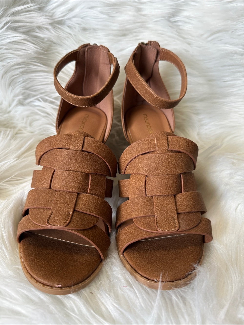 Maurices Woven Design Brown Strappy Block Heel Sandal Size 8